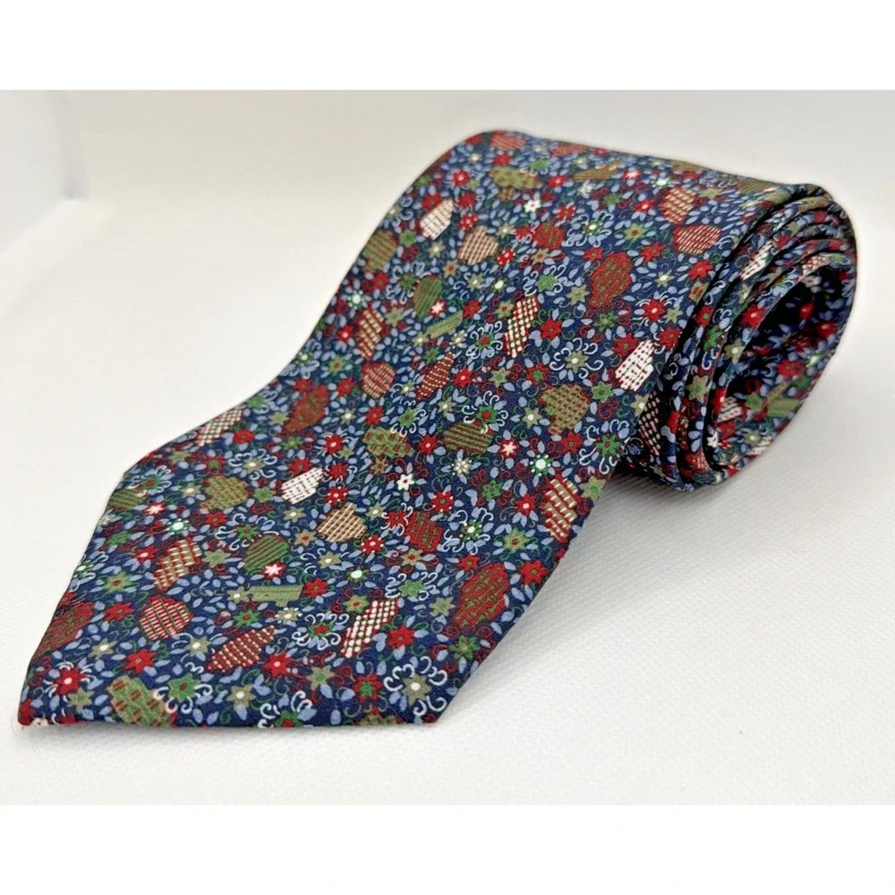 Christian Dior Monsieur Necktie Burgundy Blue Floral Geometric Polyester